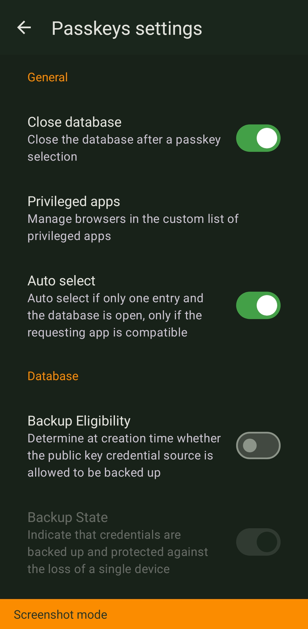 KeePassDX Passkey Settings